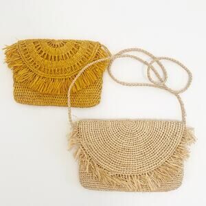 mar Y sol Mia Crochet Raffia Fringe Clutch &  Tanya Raffia Crossbody